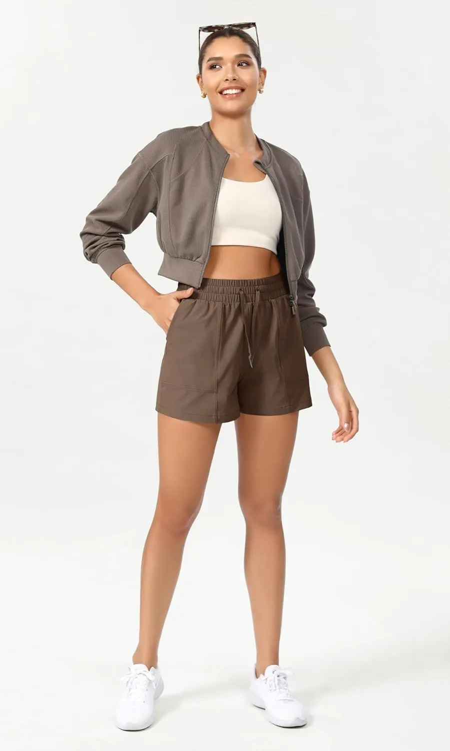 ODODOS Stretch Woven Athletic Shorts for Women High Waist Summer Lightweight Casual Shorts with Pockets