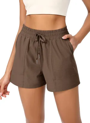ODODOS Stretch Woven Athletic Shorts for Women High Waist Summer Lightweight Casual Shorts with Pockets