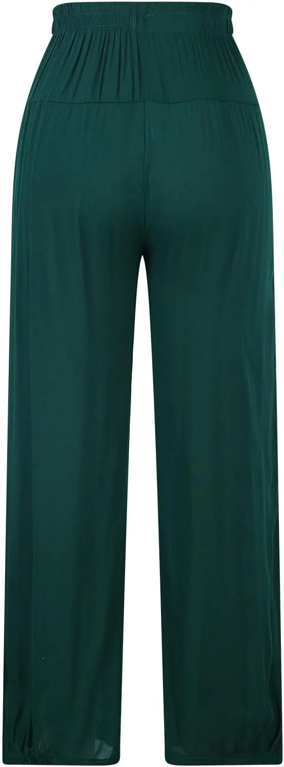Oplxuo Cotton Linen Pants for Women Trendy Elastic Bottom Casual Comfy Baggy Harem Pants High Waist Summer Beach Trousers