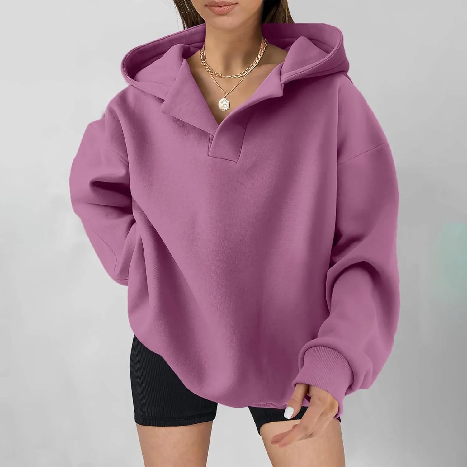 Oversized Hoodie for Women Casual Long Sleeve Pullover Solid Sweatshirt Streetwear Ribbed Fall Winter Top Athleisure