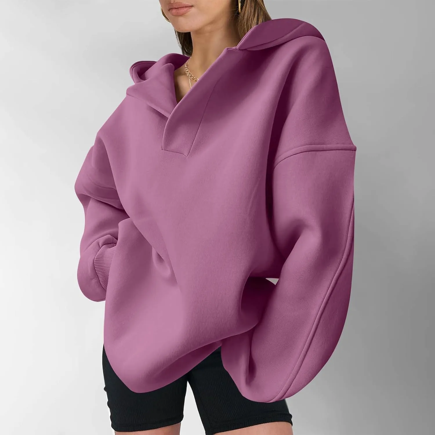 Oversized Hoodie for Women Casual Long Sleeve Pullover Solid Sweatshirt Streetwear Ribbed Fall Winter Top Athleisure