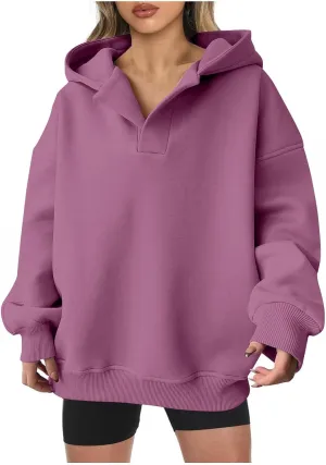 Oversized Hoodie for Women Casual Long Sleeve Pullover Solid Sweatshirt Streetwear Ribbed Fall Winter Top Athleisure