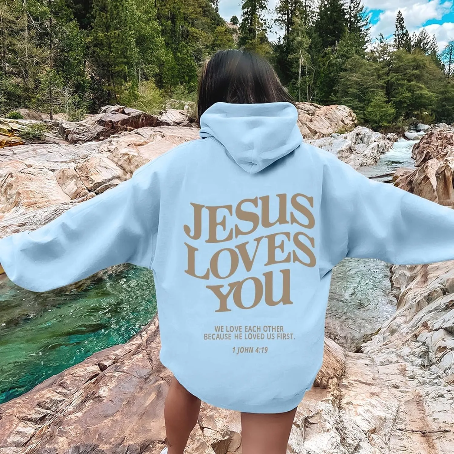 Oversized Hoodie for Women Thankful Grateful Blessed Christian Hooded Hoodies Causal Sweatshirts with Pocket Pullover