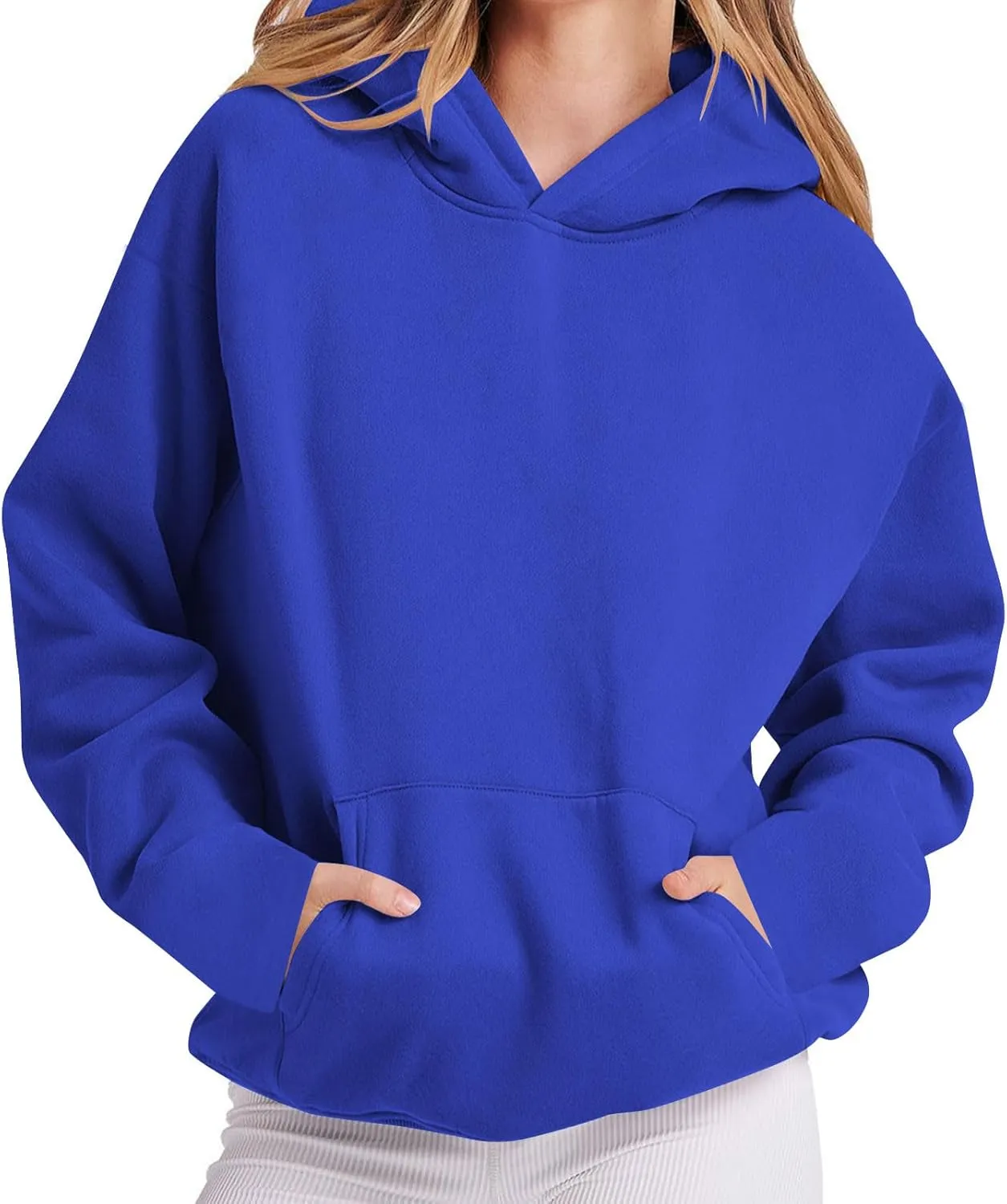Oversized Hoodie For Womens Solid Color Sweatshirts Long Sleeve Fleece Pullover with Pocket Trendy Fall Outfits