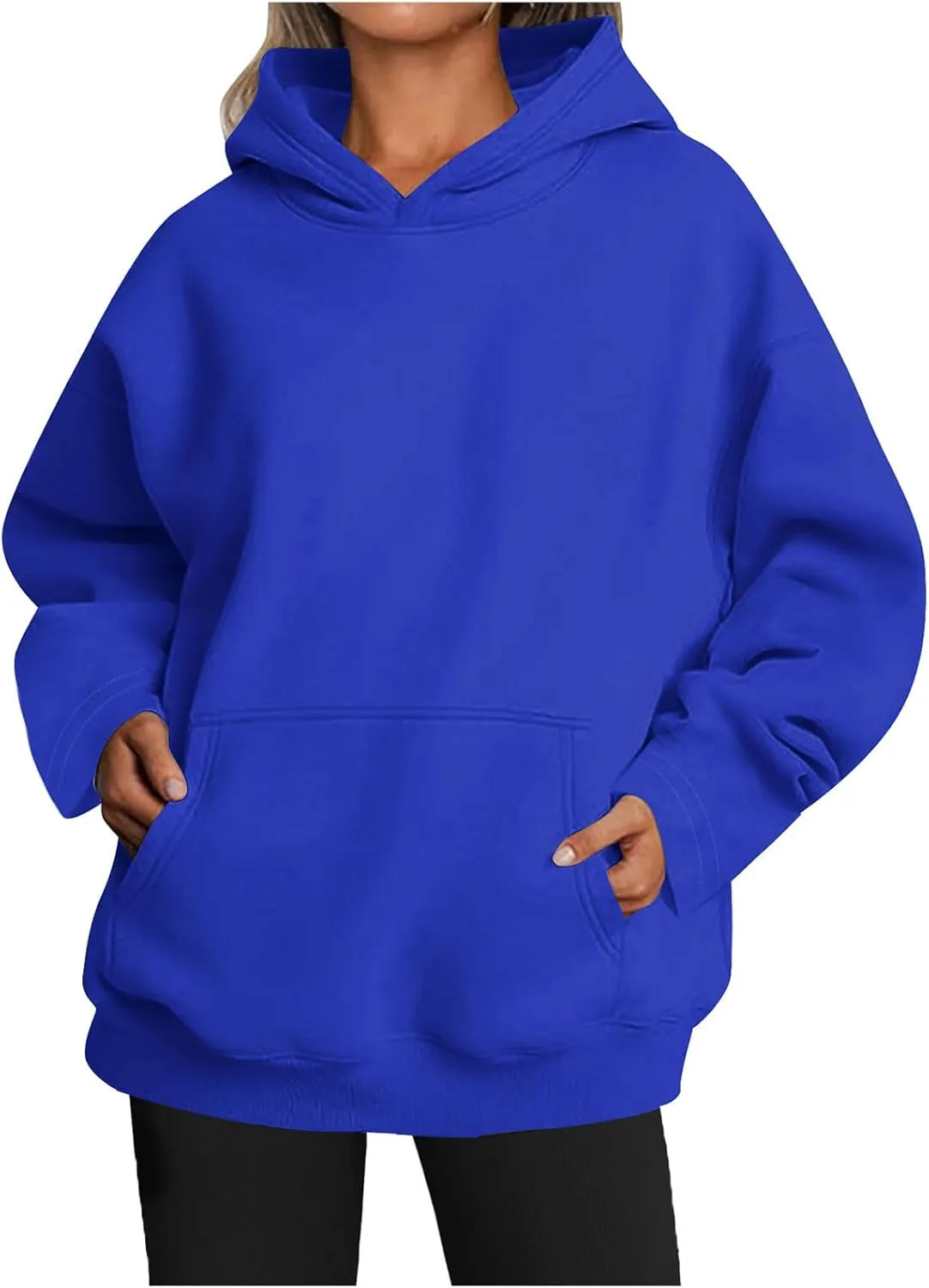 Oversized Hoodie For Womens Solid Color Sweatshirts Long Sleeve Fleece Pullover with Pocket Trendy Fall Outfits