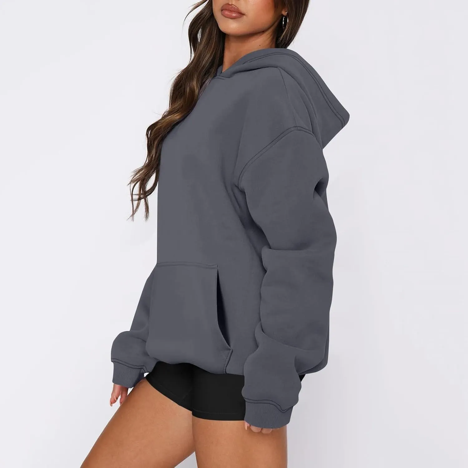 Oversized Hoodies for Women Trendy Winter Fleece Pullover Hoodie Y2k Long Sleeve Hooded Sweatshirt with Pockets