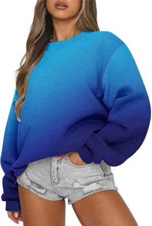 Oversized Long Sleeve Sweatshirts for Women Drop Shoulder Gradient Color Crewneck Pullover Tops Fall Fashion Clothes