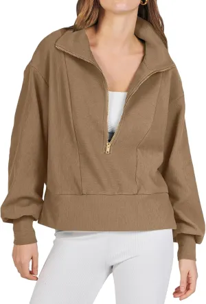 Oversized Sweatshirt for Women Half Zip Up Hoodies Long Sleeve Quarter Zipper Pullover Fall Y2k Tops 2024