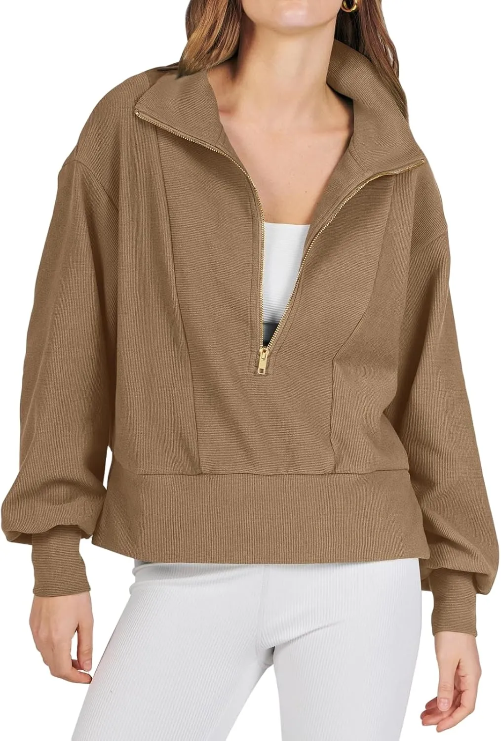 Oversized Sweatshirt for Women Half Zip Up Hoodies Long Sleeve Quarter Zipper Pullover Fall Y2k Tops 2024
