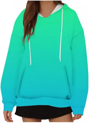 Oversized Sweatshirts for Teen Girl Trendy Gradient Colorblock Hoodies Women Drop Shoulder Long Sleeve Pullover Hoody