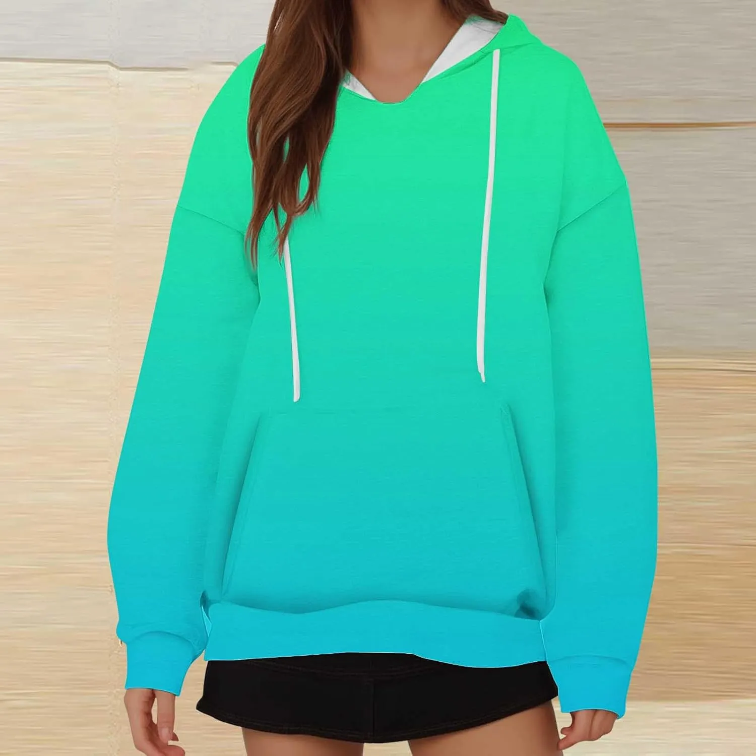 Oversized Sweatshirts for Teen Girl Trendy Gradient Colorblock Hoodies Women Drop Shoulder Long Sleeve Pullover Hoody