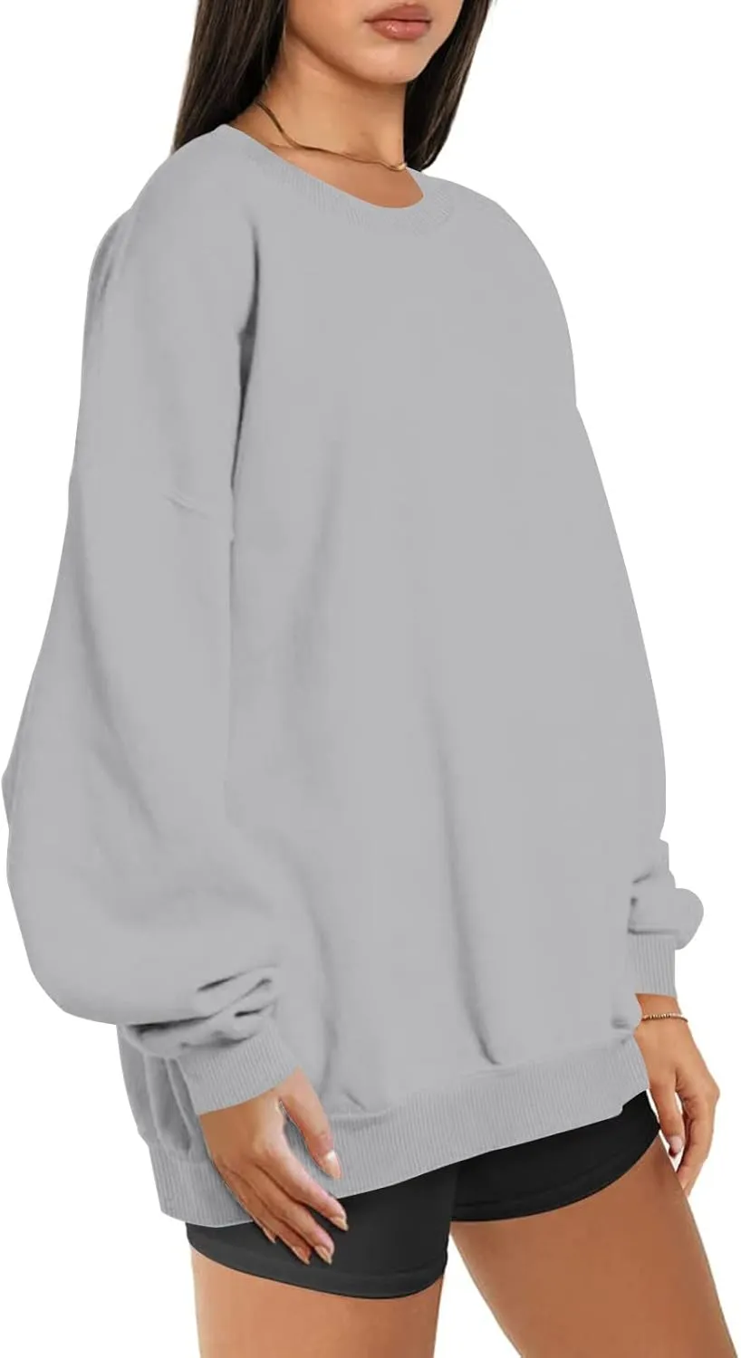 Oversized Sweatshirts for Women Long Sleeve Crew Neck Pullover Casual Loose Silod Color Fleece Tops Sweaters