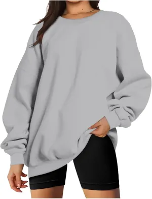 Oversized Sweatshirts for Women Long Sleeve Crew Neck Pullover Casual Loose Silod Color Fleece Tops Sweaters