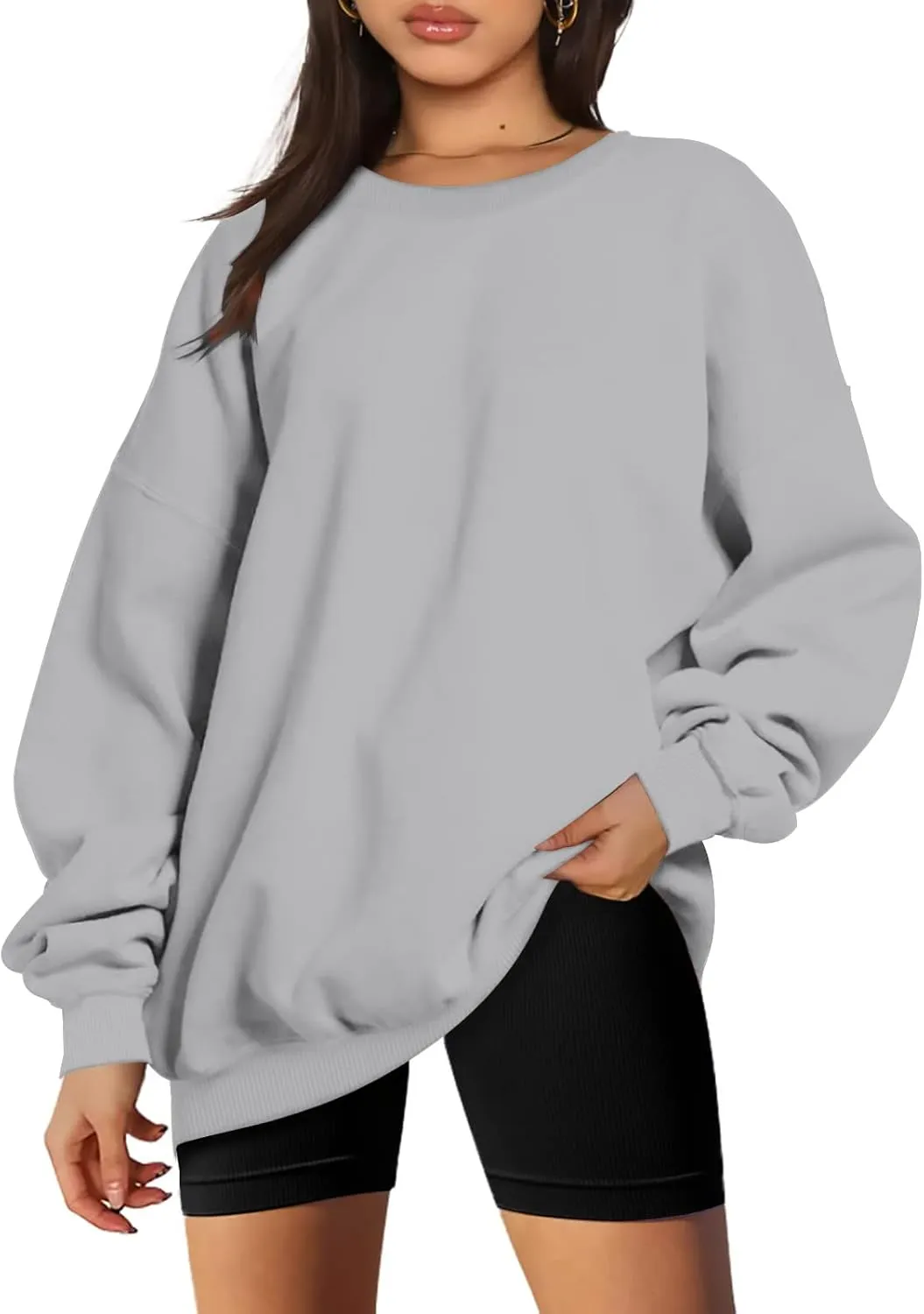 Oversized Sweatshirts for Women Long Sleeve Crew Neck Pullover Casual Loose Silod Color Fleece Tops Sweaters