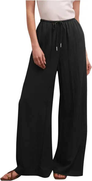 Palazzo Pants for Women Cotton Linen Summer Lounge Pants Casual Comfy Elastic Side Slit Wide Leg Beach Trousers