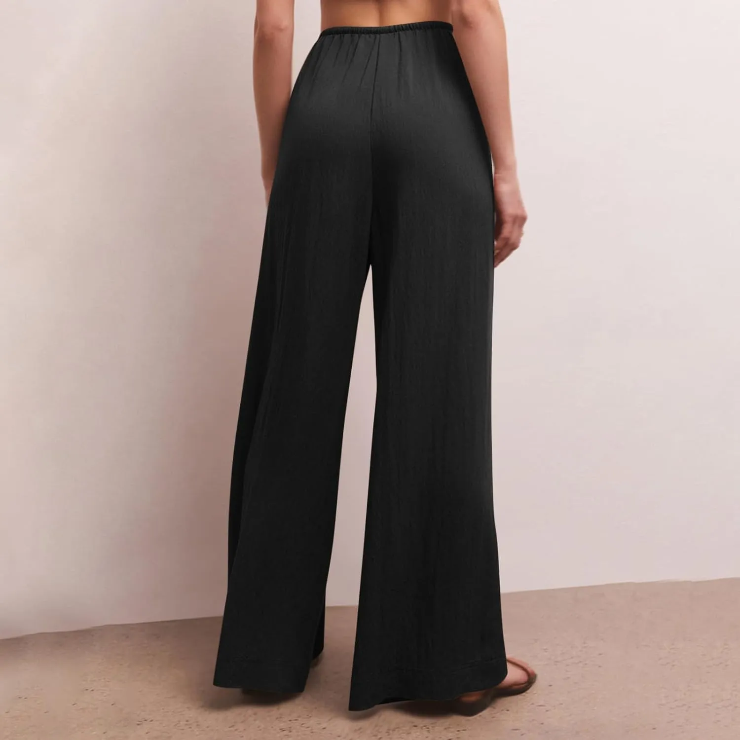 Palazzo Pants for Women Cotton Linen Summer Lounge Pants Casual Comfy Elastic Side Slit Wide Leg Beach Trousers