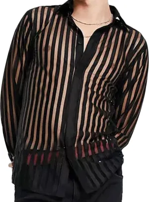Panegy Men's Sheer Top Disco Rave Festival Outfits Rock Bands Nightclub Party Tee Shirts Blouse 70s Streetwear