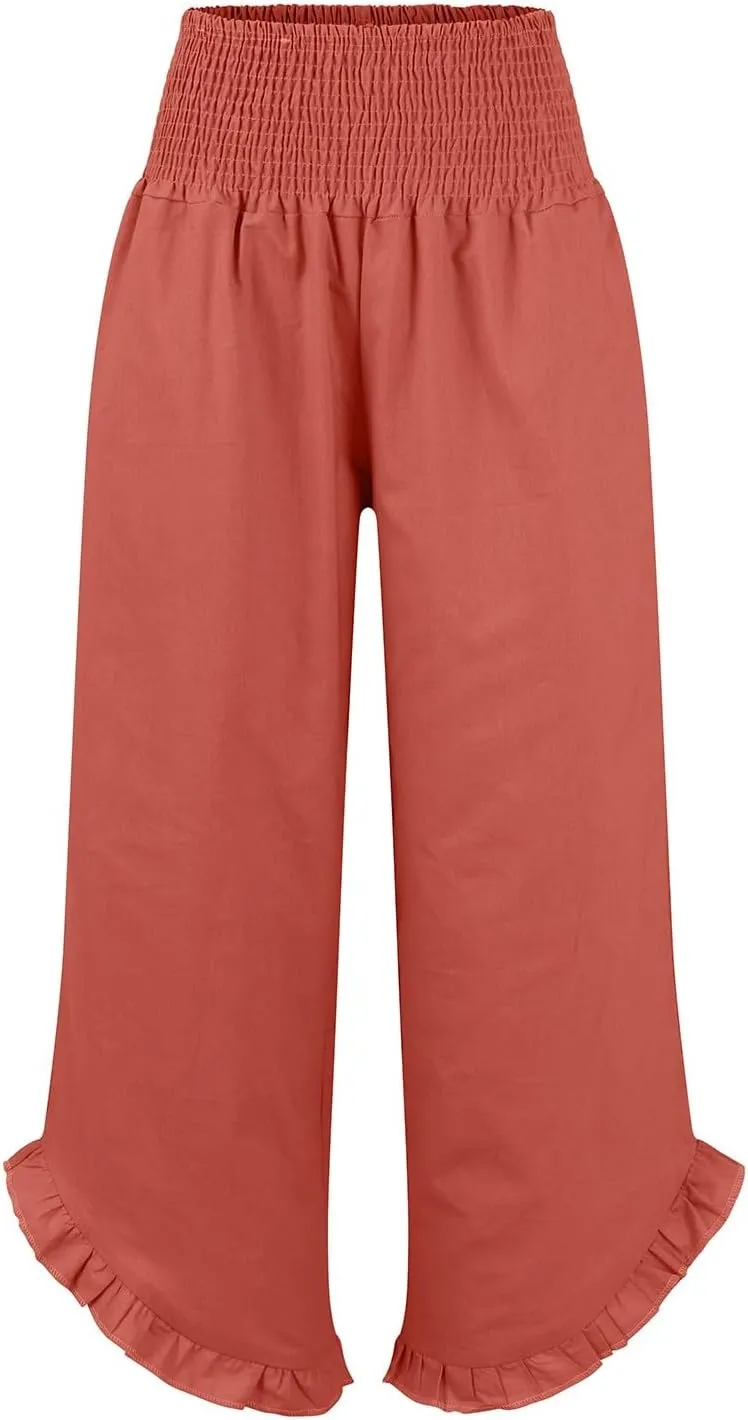 Pants for Women, Straight Leg Summer High Waisted Linen Pants Wide Palazzo