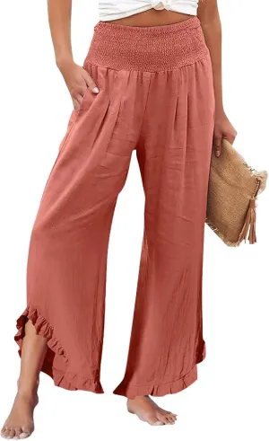 Pants for Women, Straight Leg Summer High Waisted Linen Pants Wide Palazzo