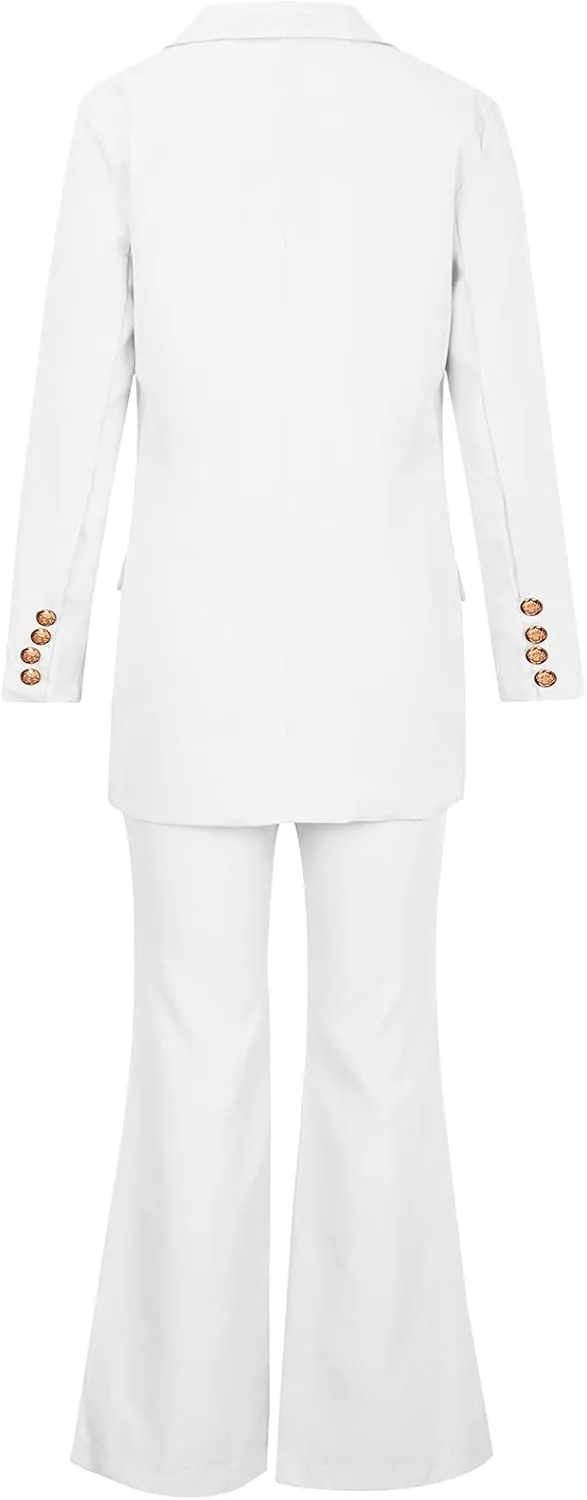 Pants Suit for Women 2 Piece Outfits Long Sleeve Button Business Blazer Suits Set High Waisted Bell Bottom Pants