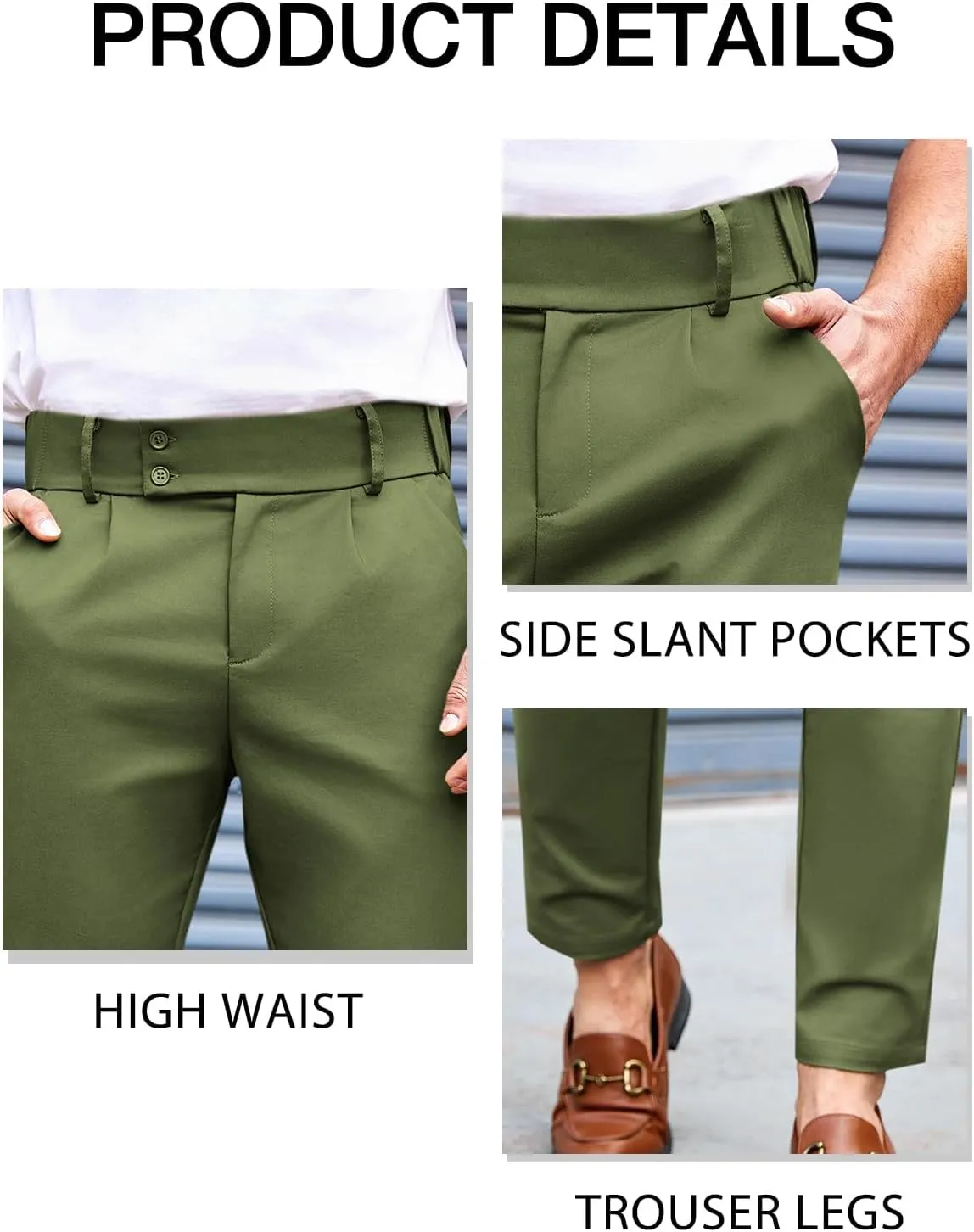 PASLTER Mens Chino Pants Slim Fit Flat Front Stretch Skinny Tapered Dress Pants Casual Trousers