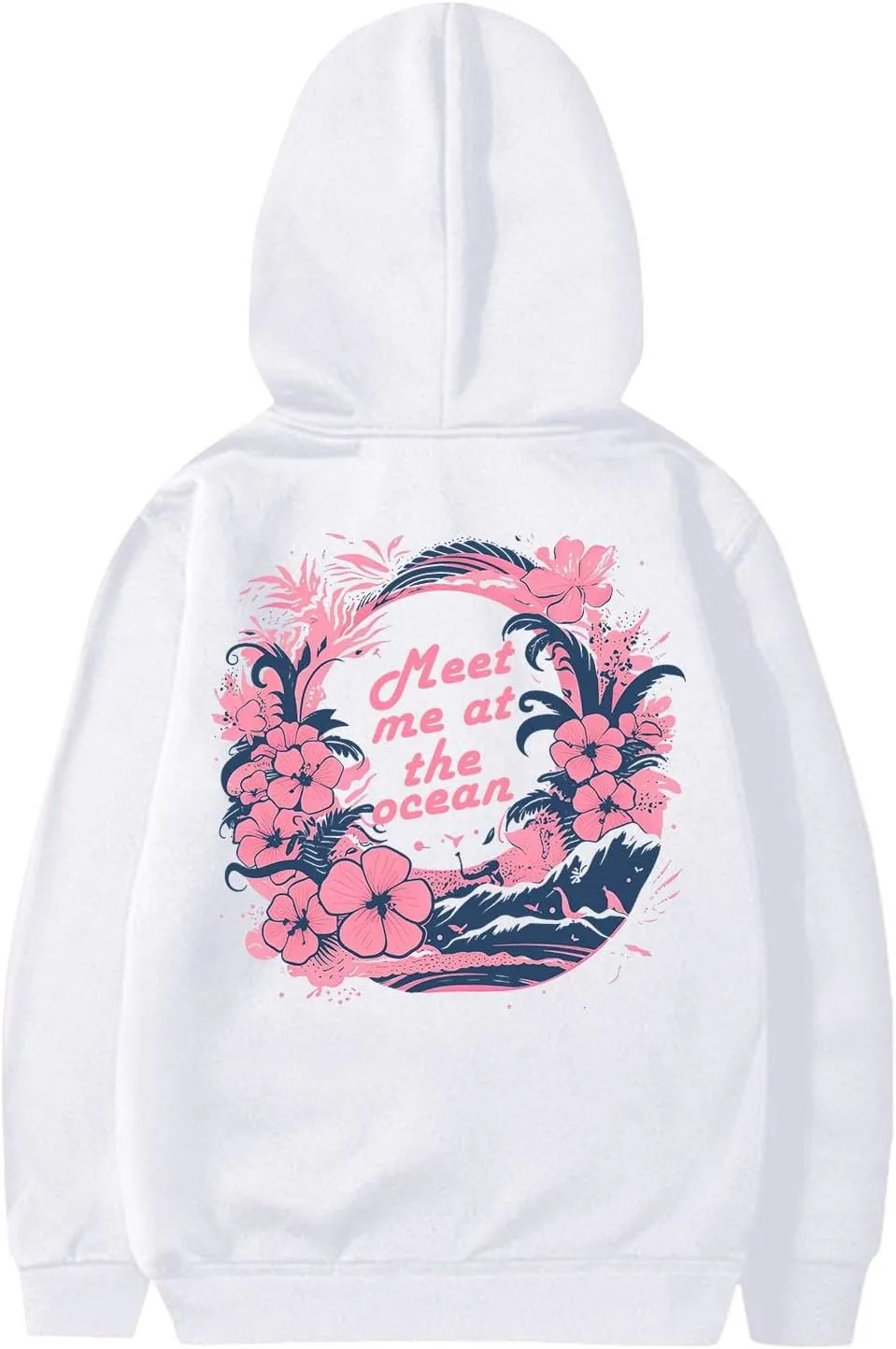 Pink Pom Puff Hoodies For Kids Meet Me At The Ocean Cute Preppy Sweatshirt Teen Girls Oversized Y2K Casual Pullover