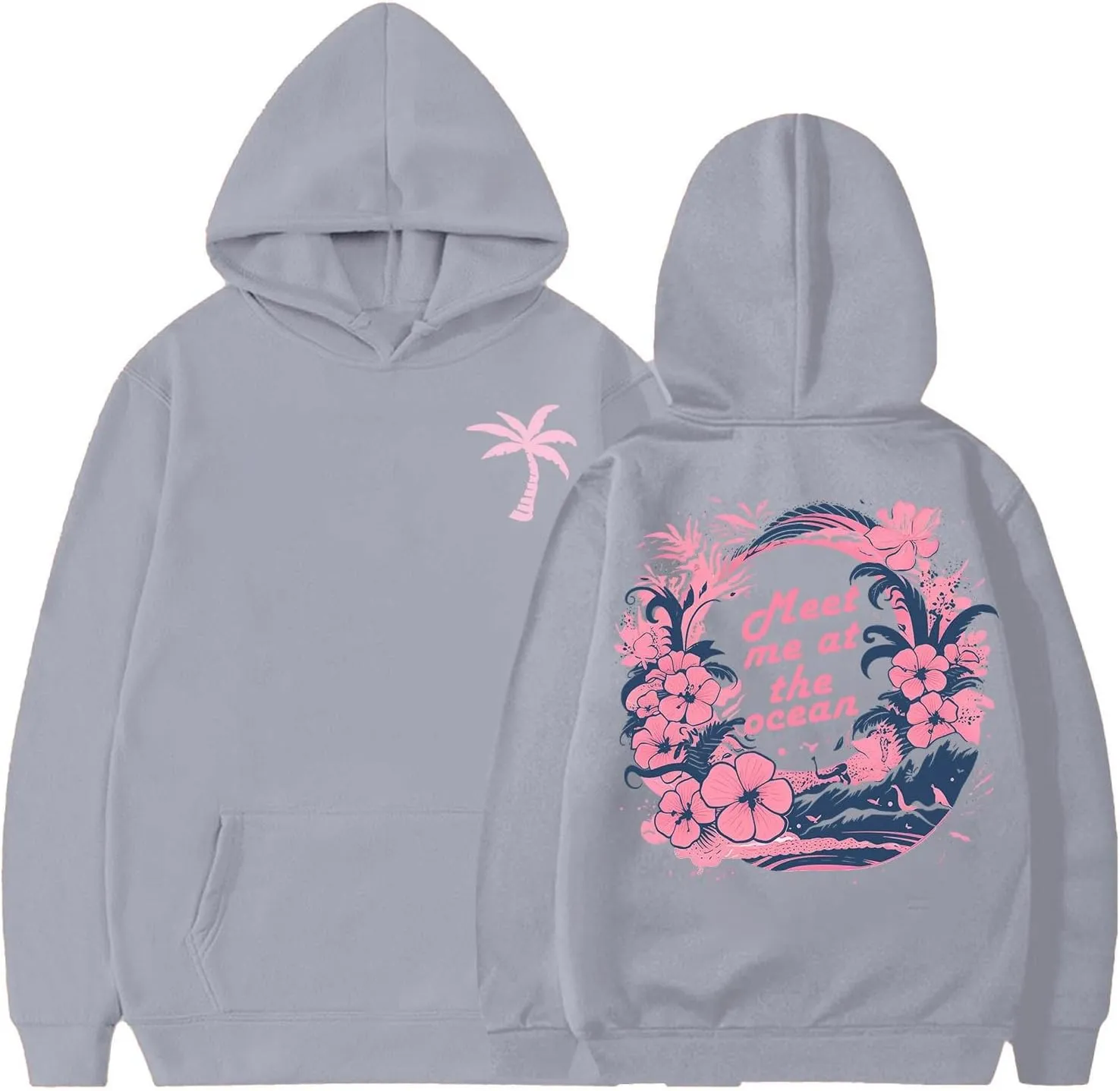Pink Pom Puff Hoodies For Kids Meet Me At The Ocean Cute Preppy Sweatshirt Teen Girls Oversized Y2K Casual Pullover