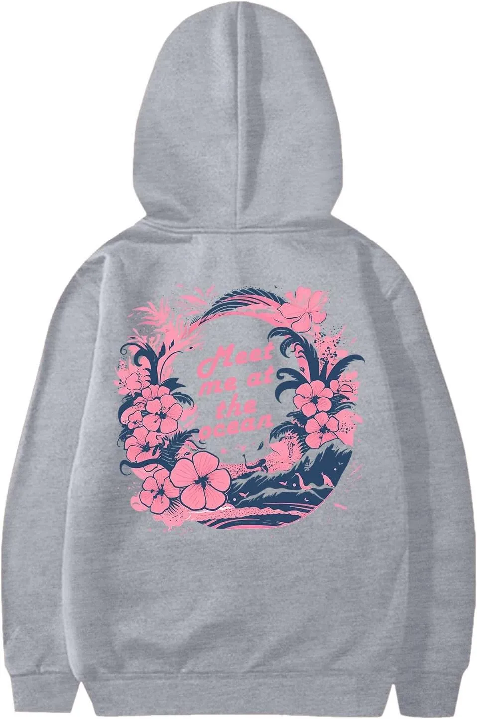 Pink Pom Puff Hoodies For Kids Meet Me At The Ocean Cute Preppy Sweatshirt Teen Girls Oversized Y2K Casual Pullover