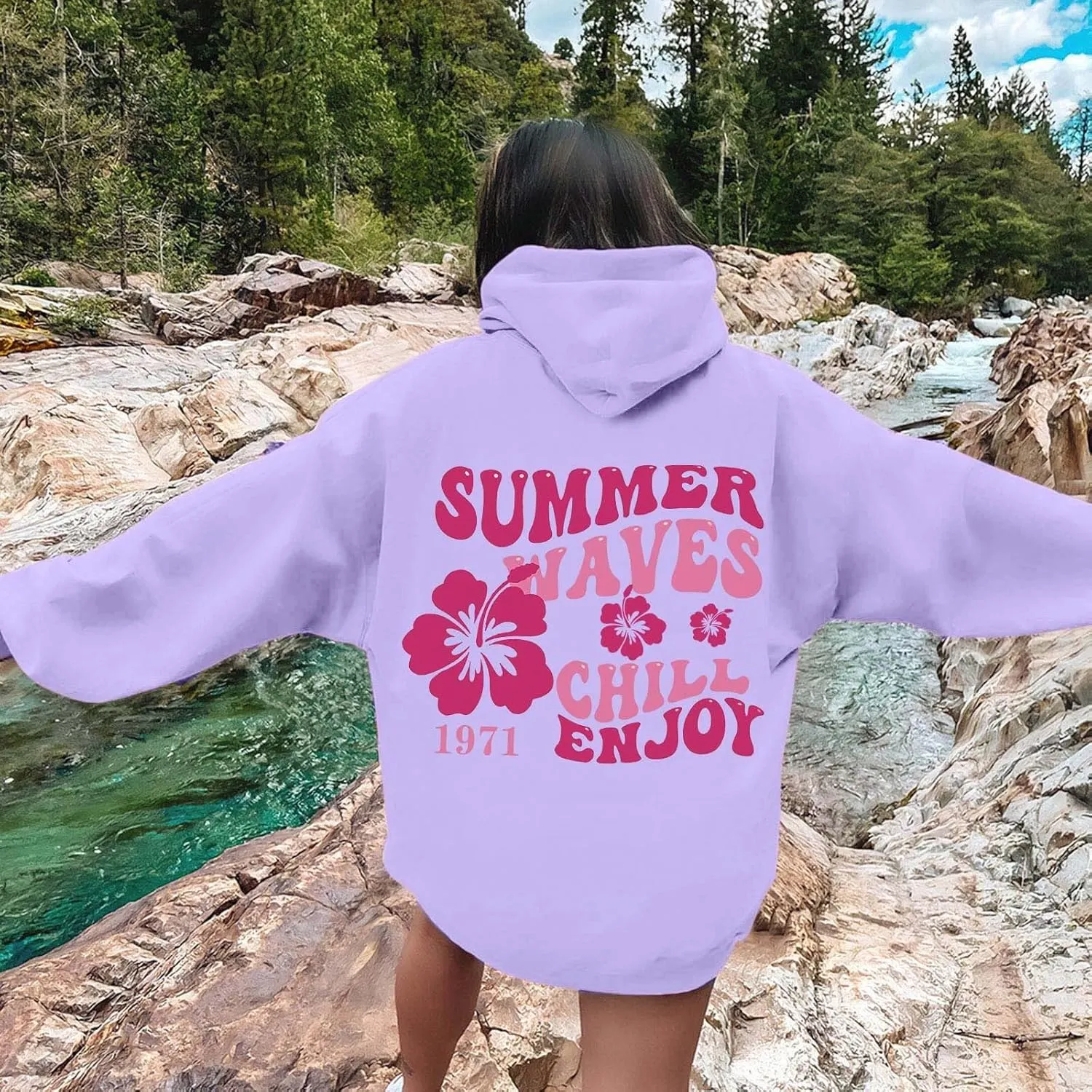 Pink Puff Hoodies for Womens Teen Girls Cute Graphic Hoodie Y2k Oversized Preppy Pullover Sweatshirts Tops with Pocket