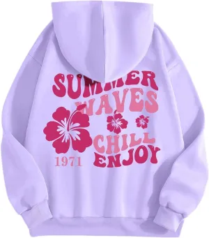 Pink Puff Hoodies for Womens Teen Girls Cute Graphic Hoodie Y2k Oversized Preppy Pullover Sweatshirts Tops with Pocket