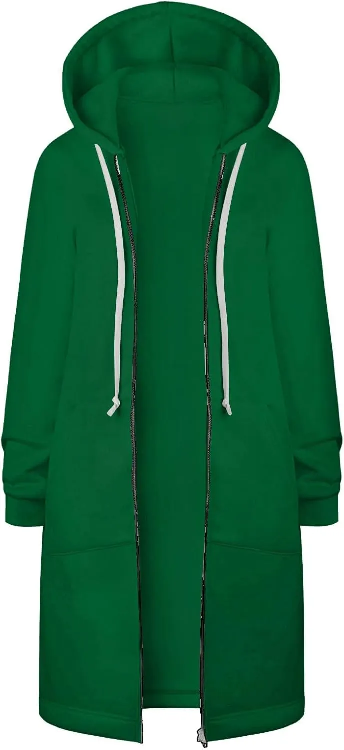 Plus Size Hoodies for Women Casual Zip Up Oversized Long Hooded Tunic Sweatshirts Long Sleeve Jackets with Pockets