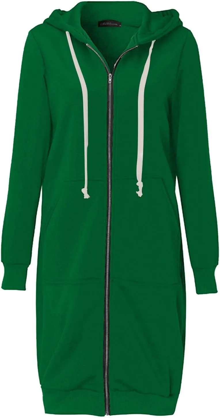 Plus Size Hoodies for Women Casual Zip Up Oversized Long Hooded Tunic Sweatshirts Long Sleeve Jackets with Pockets