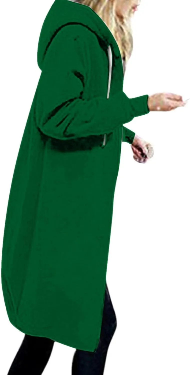 Plus Size Hoodies for Women Casual Zip Up Oversized Long Hooded Tunic Sweatshirts Long Sleeve Jackets with Pockets