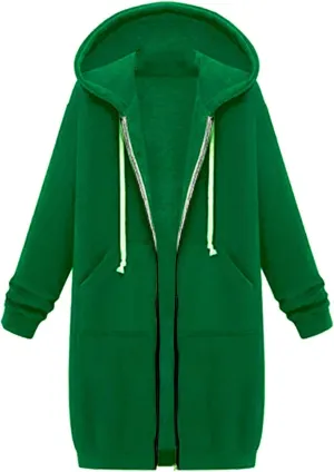 Plus Size Hoodies for Women Casual Zip Up Oversized Long Hooded Tunic Sweatshirts Long Sleeve Jackets with Pockets