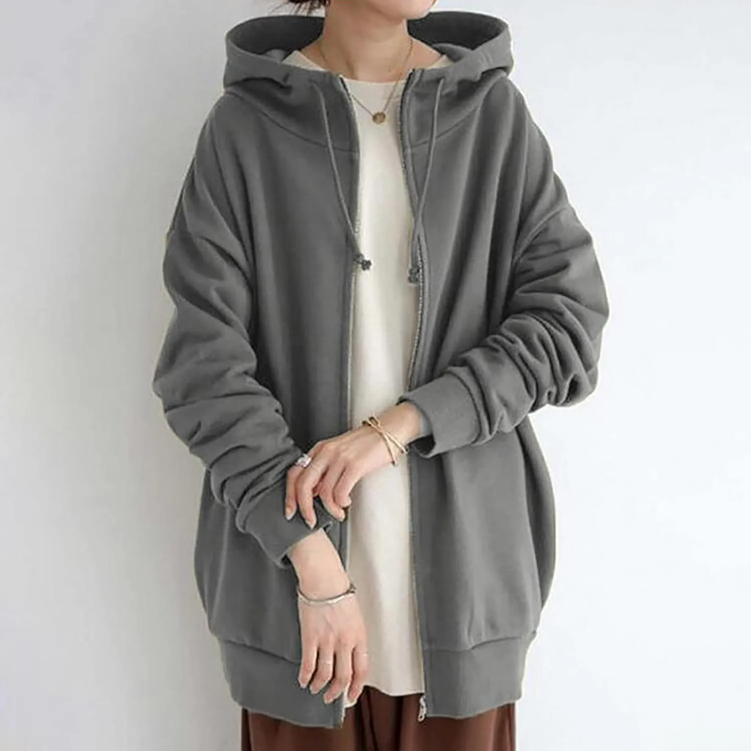 Plus Size Zip Up Hoodies For Women Casual Long Sleeve Hooded Long Sweatshirts Fall Fashion Winter Jackets With Pockets