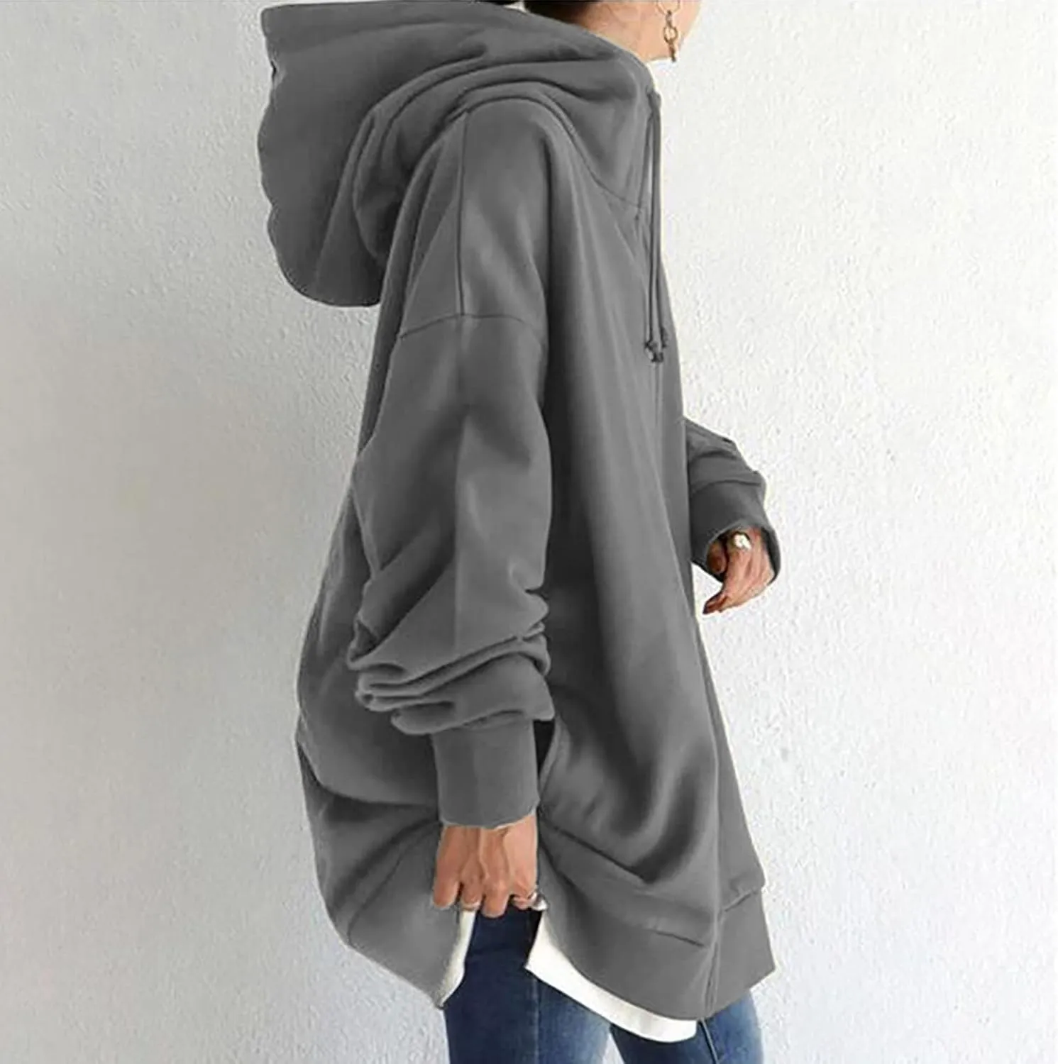 Plus Size Zip Up Hoodies For Women Casual Long Sleeve Hooded Long Sweatshirts Fall Fashion Winter Jackets With Pockets