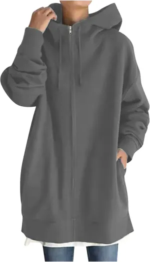 Plus Size Zip Up Hoodies For Women Casual Long Sleeve Hooded Long Sweatshirts Fall Fashion Winter Jackets With Pockets