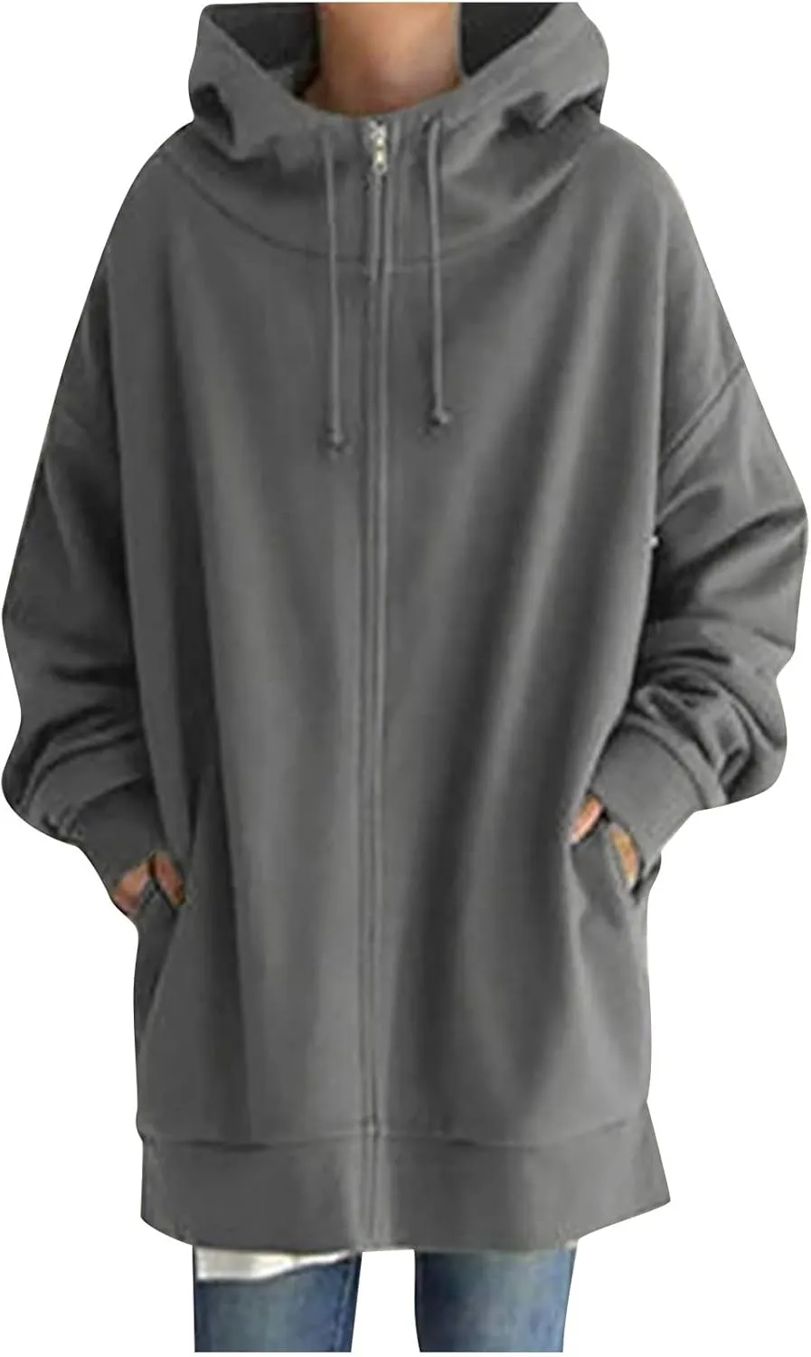 Plus Size Zip Up Hoodies For Women Casual Long Sleeve Hooded Long Sweatshirts Fall Fashion Winter Jackets With Pockets