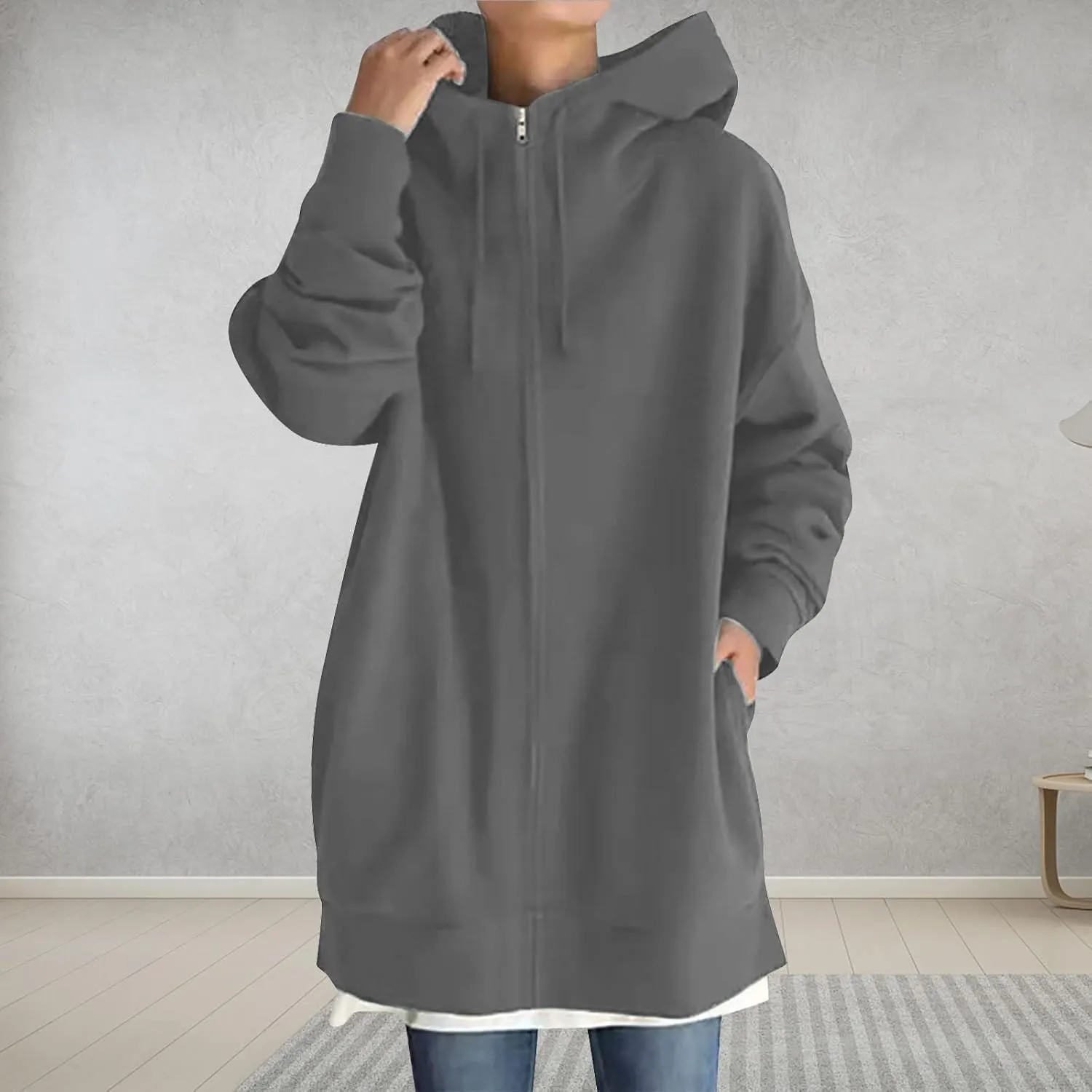 Plus Size Zip Up Hoodies For Women Casual Long Sleeve Hooded Long Sweatshirts Fall Fashion Winter Jackets With Pockets