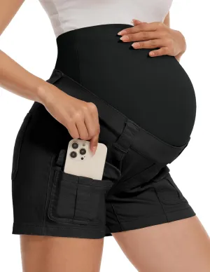 POSHGLAM Women's Maternity Cargo Shorts Over Belly Stretchy Comfy Cotton Jean Shorts with 6 Pockets