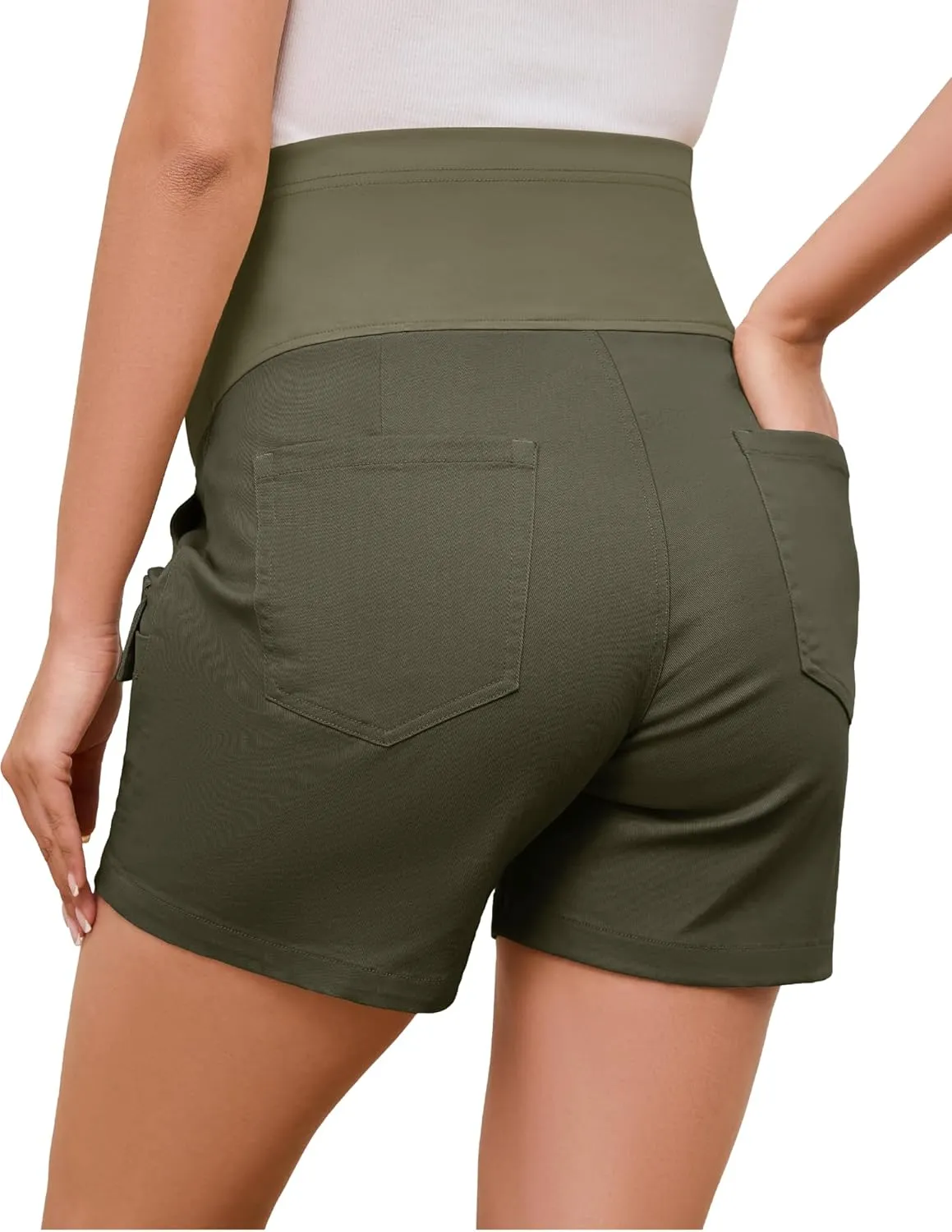 POSHGLAM Women's Maternity Cargo Shorts Over Belly Stretchy Comfy Cotton Jean Shorts with 6 Pockets