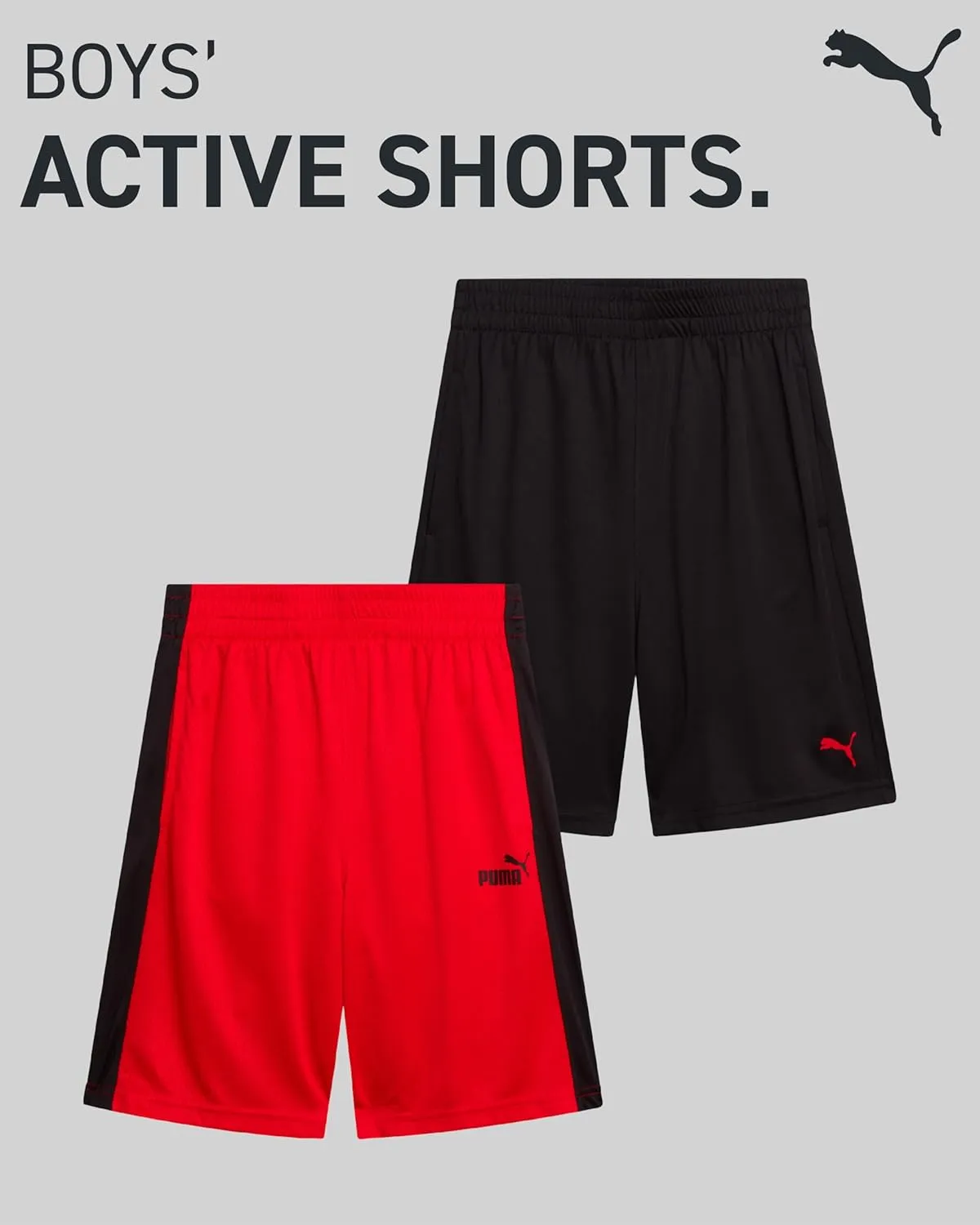 PUMA Boys Athletic Shorts - 2 Pack Active Performance Mesh Basketball Shorts for Boys (Sizes: 4-20)