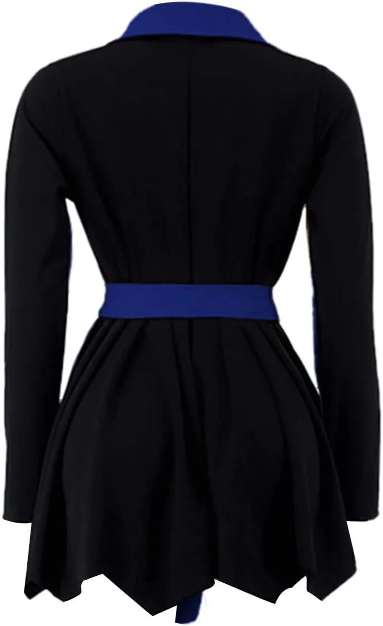 RAMOUG Two Tone Lapel V Neck Double Breasted Peplum Jacket Sexy Belted Blazer Mini Dress