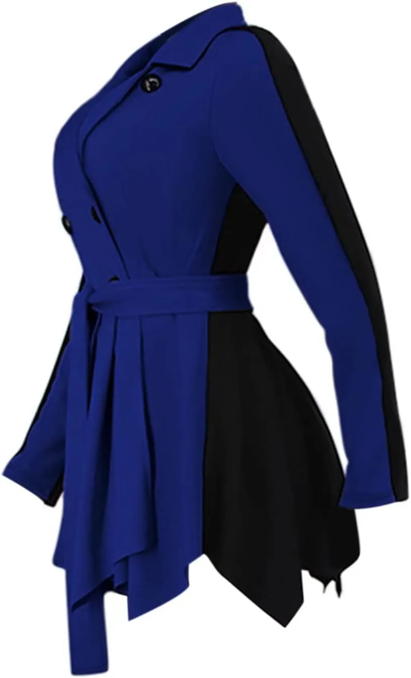RAMOUG Two Tone Lapel V Neck Double Breasted Peplum Jacket Sexy Belted Blazer Mini Dress