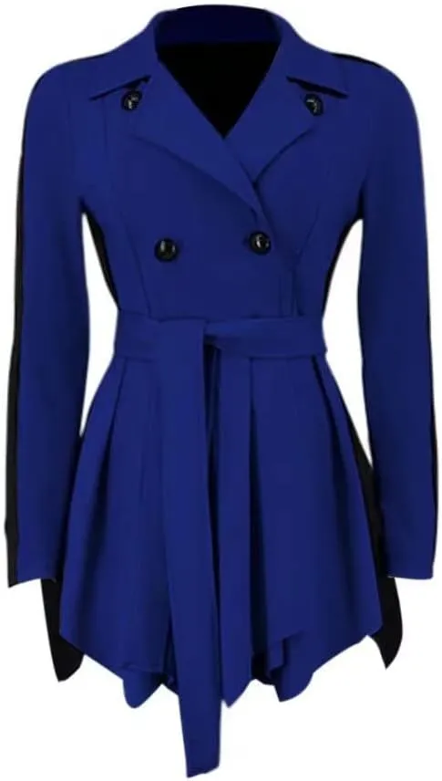 RAMOUG Two Tone Lapel V Neck Double Breasted Peplum Jacket Sexy Belted Blazer Mini Dress