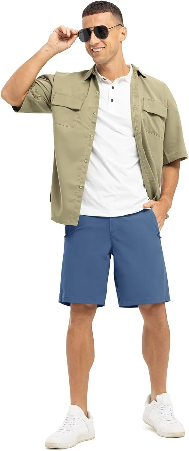 Rdruko Men's Golf Shorts Stretch Dry Fit 9" Lightweight Casual Dress Work Shorts with Pockets
