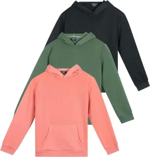 Real Essentials 3 Pack: Girls' Soft Brushed Fleece Pullover Hoodie Sweatshirt With Kangaroo Pocket (Ages 7-16)
