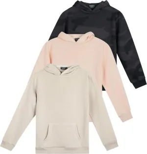 Real Essentials 3 Pack: Girls' Soft Brushed Fleece Pullover Hoodie Sweatshirt With Kangaroo Pocket (Ages 7-16)