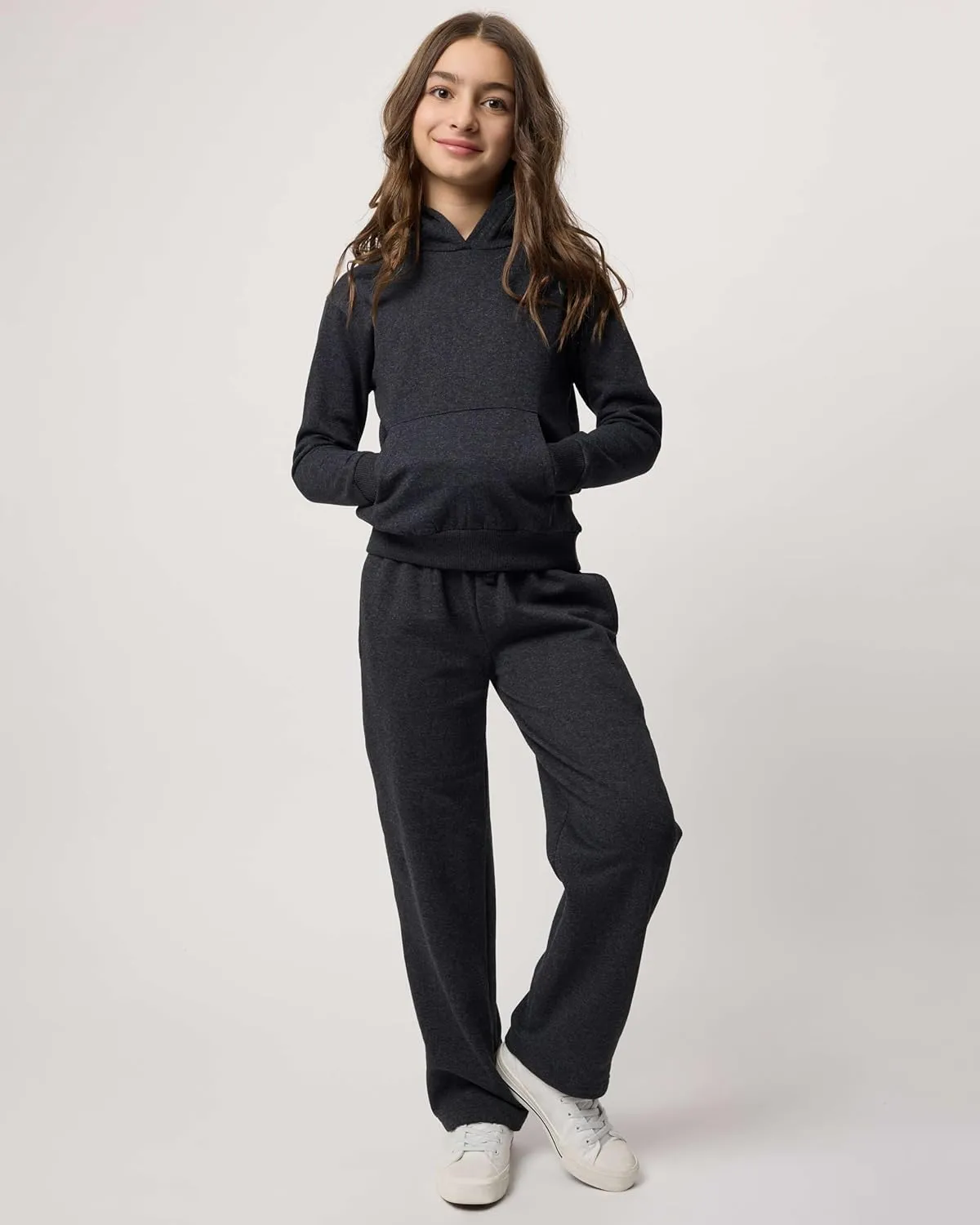 Real Essentials 3 Pack: Girls' Soft Brushed Fleece Pullover Hoodie Sweatshirt With Kangaroo Pocket (Ages 7-16)