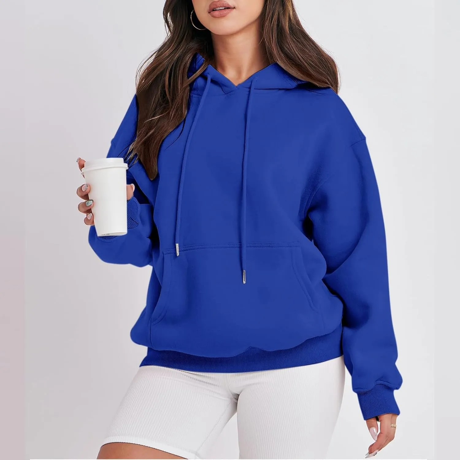 Regular Fit Hoodies Solid Color Basic Plain Drawstring Hooded Pullover Long Sleeve Tops Winter Sweatshirt with Pocket